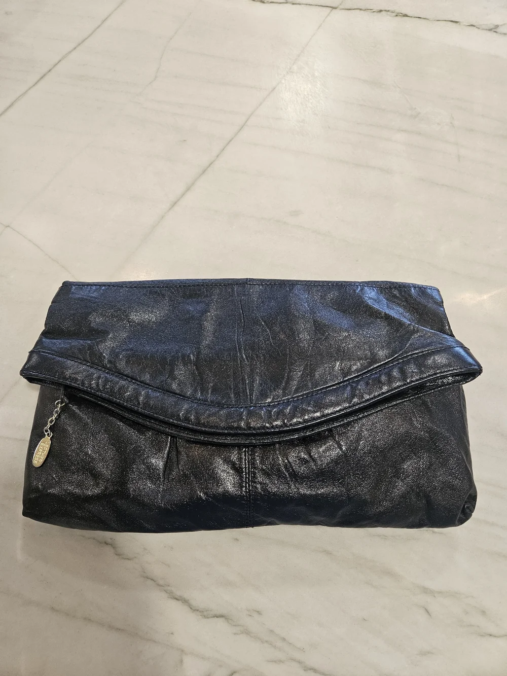 Vintage 1980s Hi-Bags Black Leather Fold-Over Clutch - Made in Korea